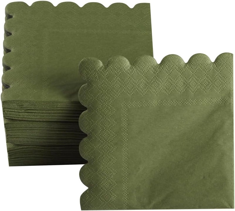 BEFORYOU 100 Pack Cocktail Napkin 2-Ply Scalloped Edged Dessert Napkins Folded 5 x 5 Inches Disposable Napkins for Dinner Wedding Birthday Party Bridal Anniversary Reception Event (Green) - Image 3